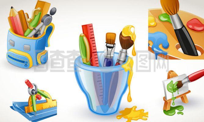 書包調(diào)色盤等學生卡通用品矢量素材